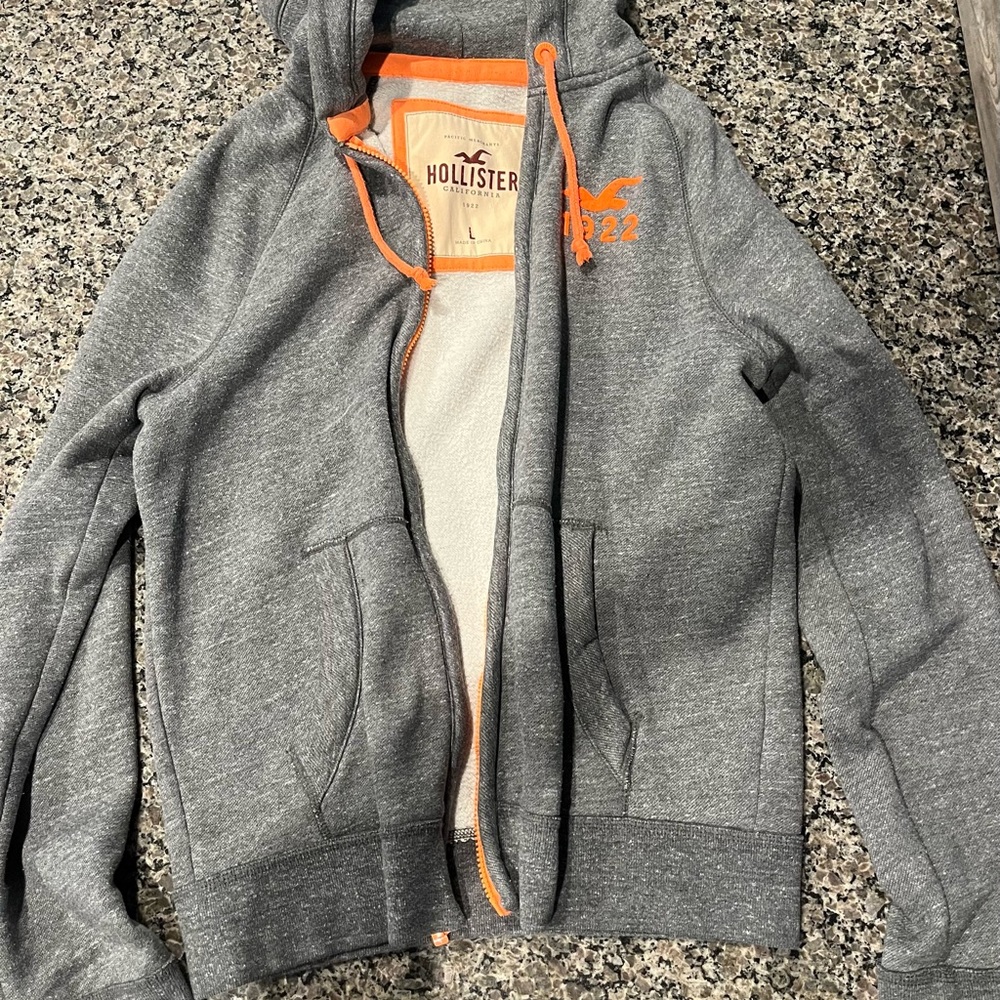 Hollister Heather Gray Hoodie with Bright Orange Details